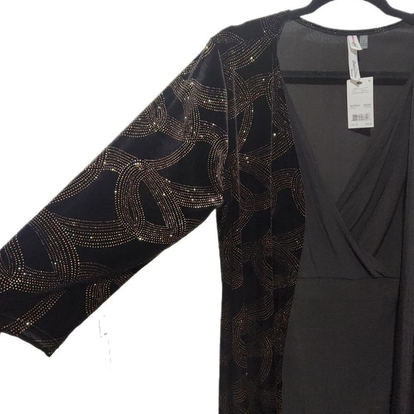 Women's 1X NY Collections Black Sequence Dress Faux 2 Piece Cardigan Party - Picture 3 of 6